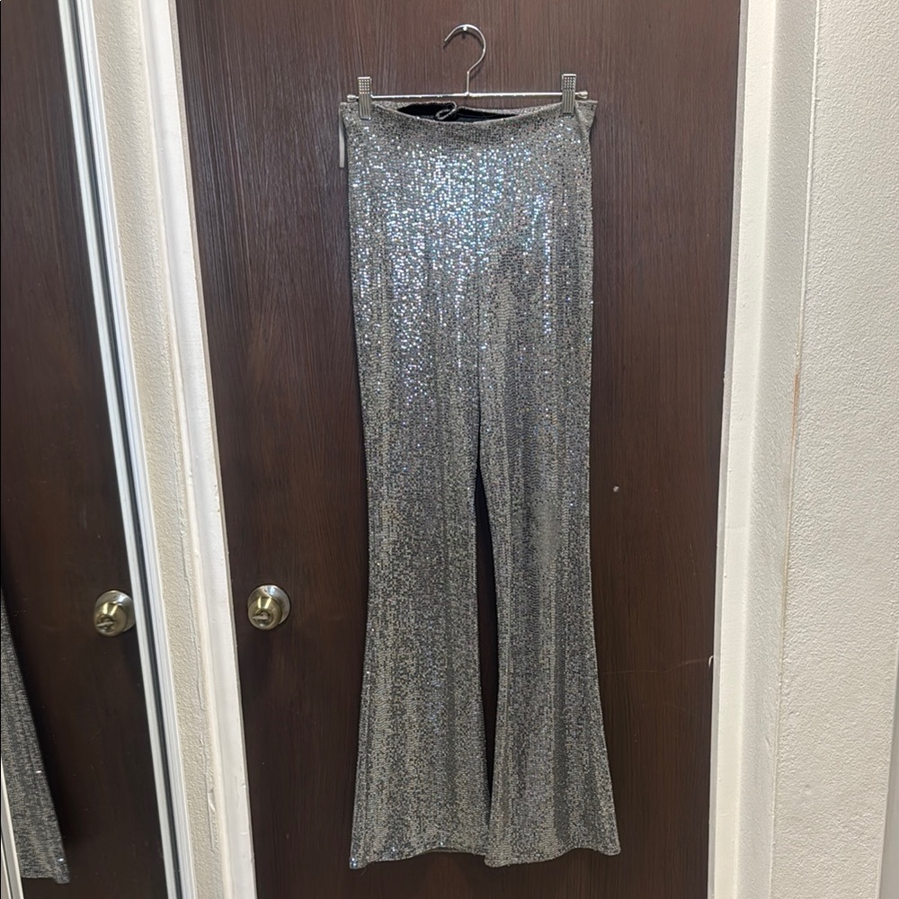 ASOS Silver Sequin Flare Pants